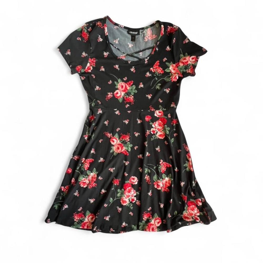 Joe Boxer Black & Red Floral Dress with Cross Cross Neckline